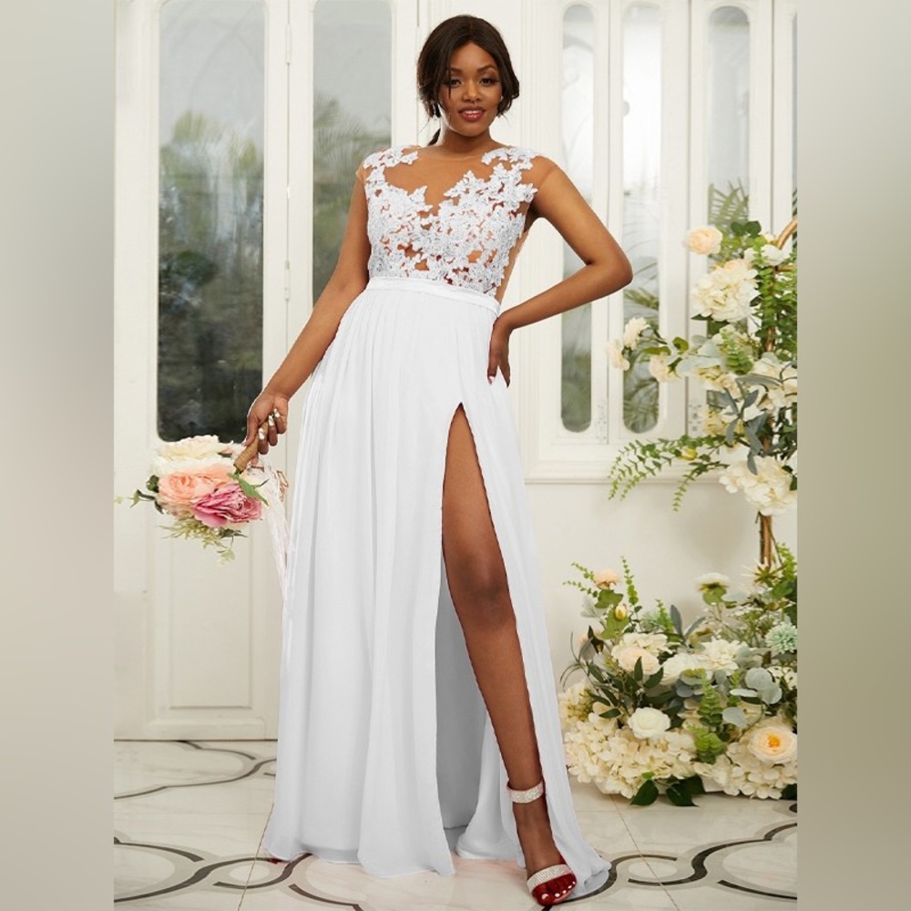 NWT Hebeos Wedding Dress A-Line/Princess Scoop Sleeveless Chiffon Plus SZ 18W